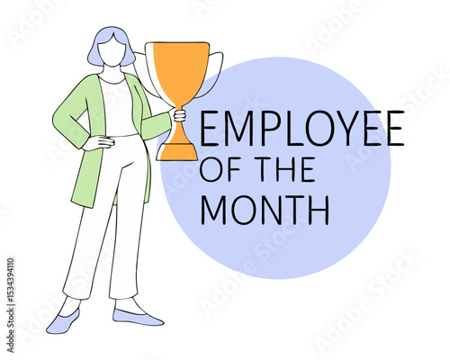 Elegant Businesswoman Holding Employee of the Month Award - Best Worker Recognition & Corporate Achievement | Flat Vector Illustration