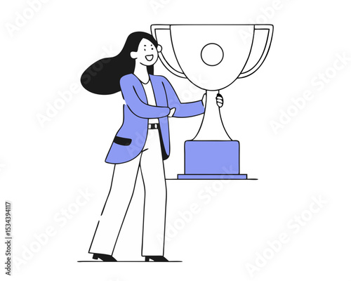 Elegant Businesswoman Holding Employee of the Month Award - Best Worker Recognition & Corporate Achievement | Flat Vector Illustration