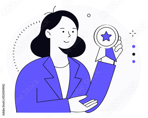 Elegant Businesswoman Holding Employee of the Month Award - Best Worker Recognition & Corporate Achievement | Flat Vector Illustration
