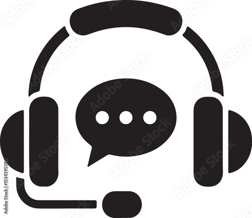 This vector icon set features black headphones for music, audio, and communication, ideal for web and app design
