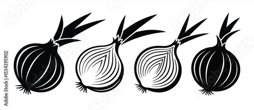 Black and white onion vegetable illustrations