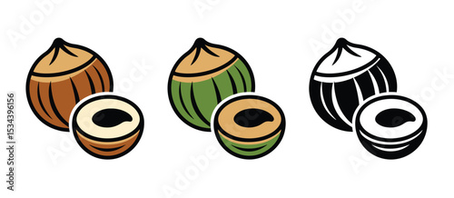 Hazelnut illustration set whole and halved
