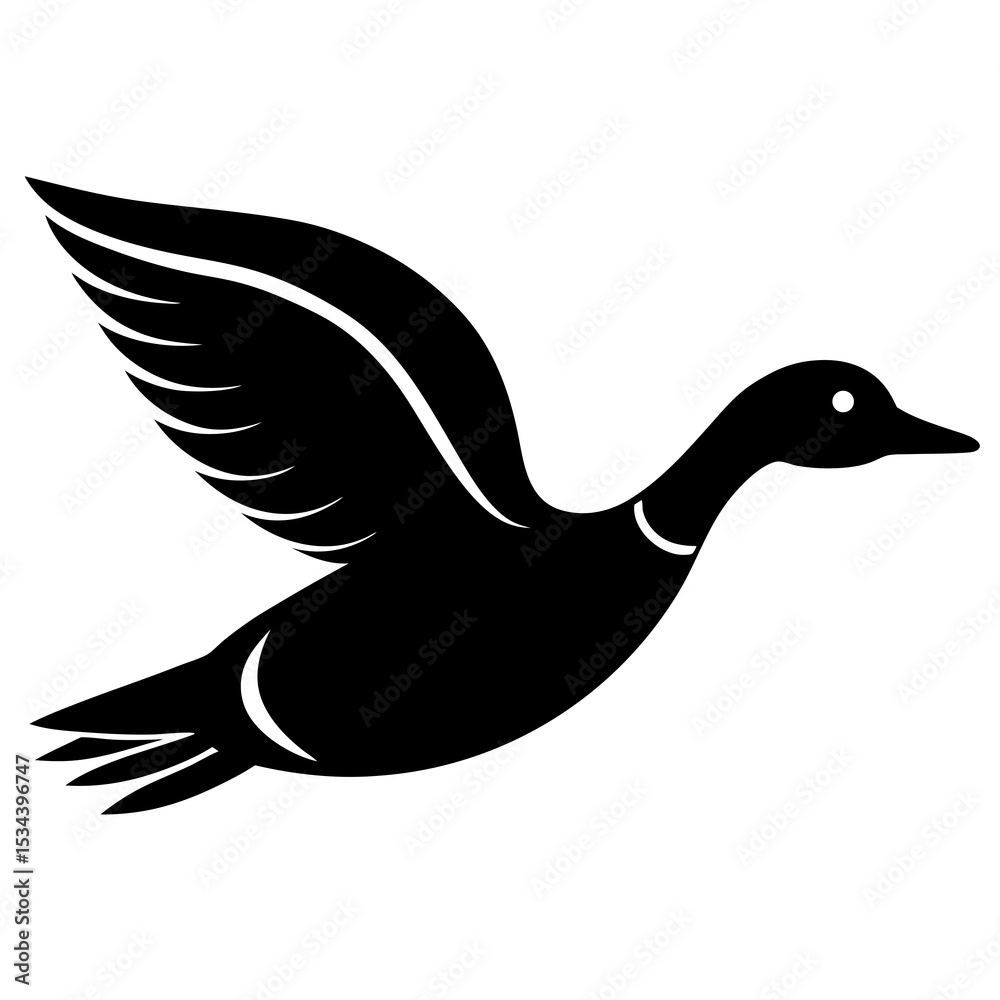 Obraz premium Duck Flying Silhouette Wetland Bird Vector Icon