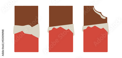 Chocolate bar stages whole half and bitten