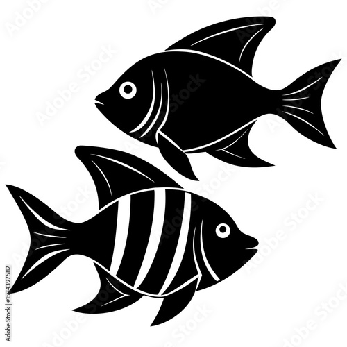 Tropical Sea Fish Silhouettes for Summer and Beach Designs