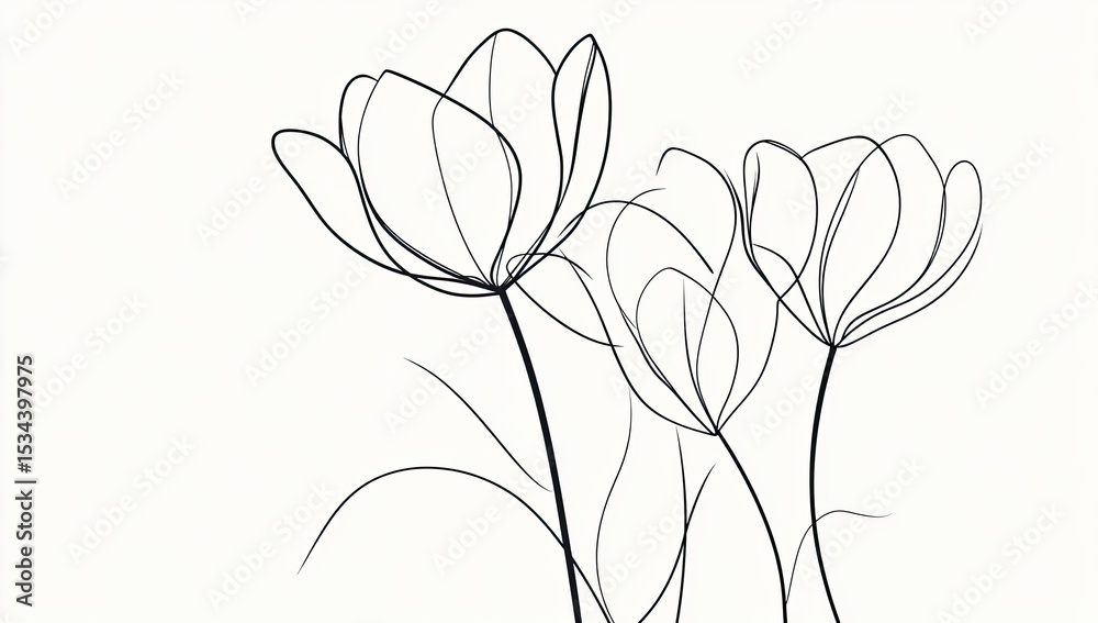 Obraz premium Elegant line art of three flowers