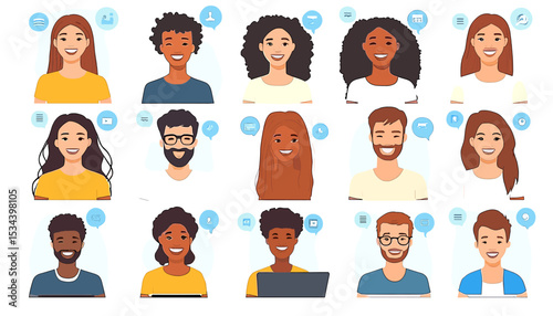 Diversity in Digital Sphere: A compilation of various avatars, each reflecting a unique persona with diverse ethnicity and expressions, poised in a digital interface.