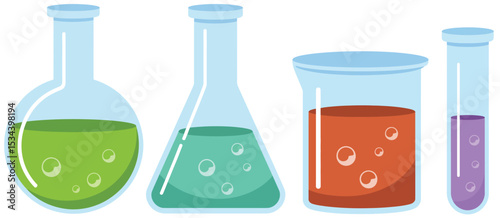 Laboratory glassware with colorful liquids