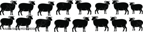 Rural Farm Sheep Silhouettes Collection, Various Standing Poses of Domestic Livestock, Agricultural Animal Vector Graphics for Farming, Wool, and Countryside Designs