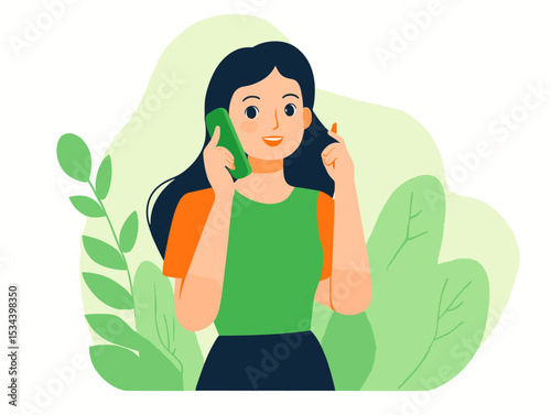 Woman on a call: A lively illustration of a woman engaged in a phone conversation, conveying warmth.