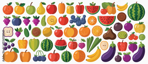 Colorful flat lay of fresh fruits and vegetables