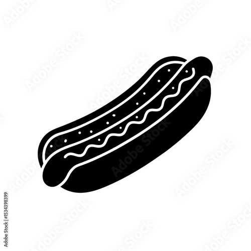 Stylized Hot Dog Illustration Featuring a Sausage in a Bun Topped with Mustard and Relish Condiments