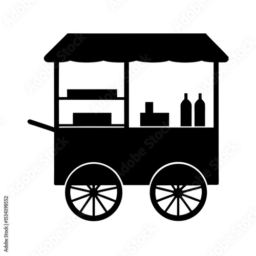 Silhouette of a Black Wagon with Goods Displayed A Charming Old-Fashioned Design with a Rustic and Vintage Aesthetic
