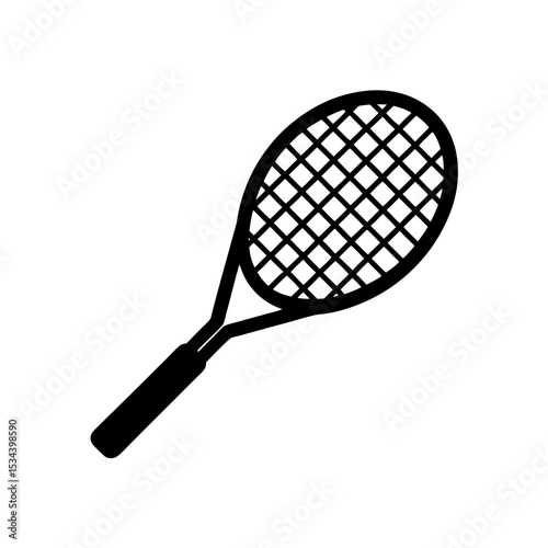 Monochrome Tennis Racket Illustration Sports Equipment for Athletic Games Recreational Activity Exercise and Fitness Gear With Handle and Strings