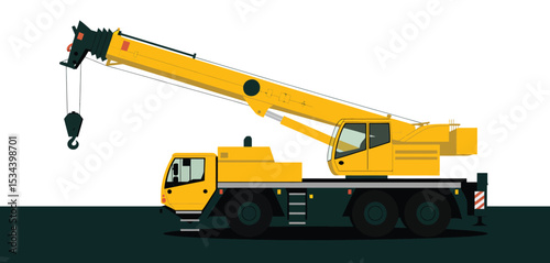 Yellow mobile crane construction vehicle illustration
