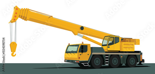 Yellow mobile crane truck isolated on white