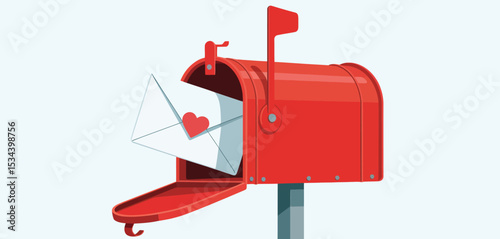 Red mailbox with love letter valentines day