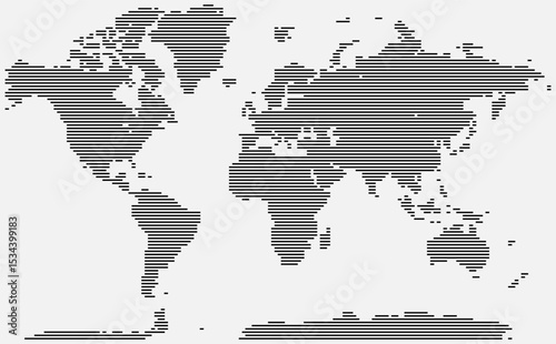 A detailed world map in horizontal line shape style featuring country outlines, geographic regions, and infographic elements