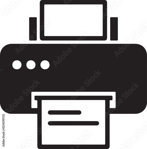 Printer icon vector illustration: A white background showcases a business printer vector symbol, ideal for web and office document printing technology