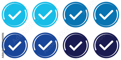Blue check mark icon in circle graphic design element. Verified badge icon tick symbol vector approved check mark icon. black blue checkmark icons - Certificate badge Quality certify icon. 