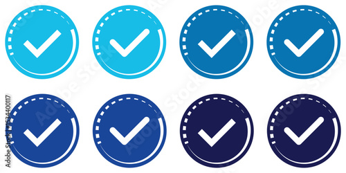 Blue check mark icon in circle graphic design element. Verified badge icon tick symbol vector approved check mark icon. black blue checkmark icons - Certificate badge Quality certify icon. 