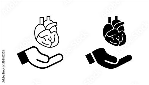Organ donation linear icon set. Living, deceased body parts offer. Tissues transplantation. vector illustration on white background
