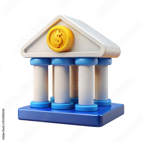 3d bank building icon isolated on white background