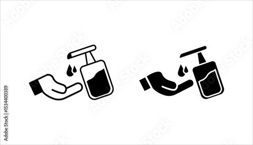 Washing hand with sanitizer liquid soap vector line icon.set eps 10
