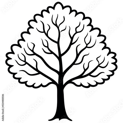 Black and White Simplified Elm Tree Silhouette Natural Curves 1