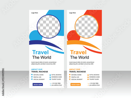  travel agency rollup banner en travel agency banner ontwerp sjabloon