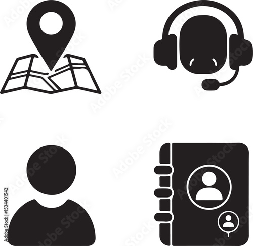 Call center icons: vector illustrations of business support symbols featuring people with headsets, perfect for customer service designs