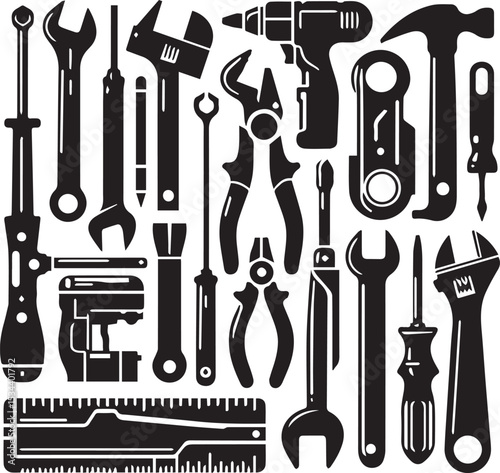 vector set of tools silhouette illustration 