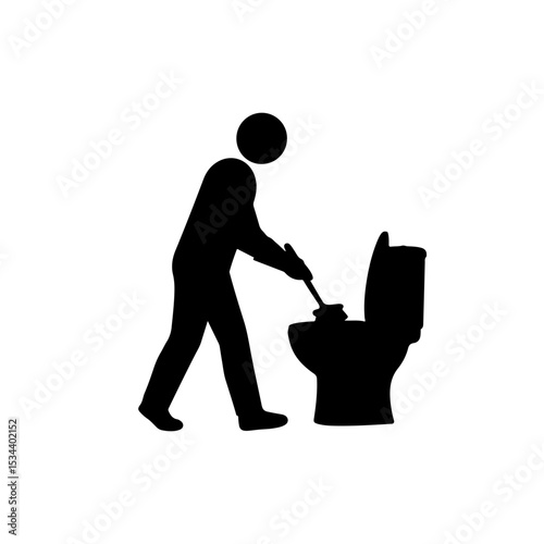 Cleaning toilet silhouette vector flat illustration design.