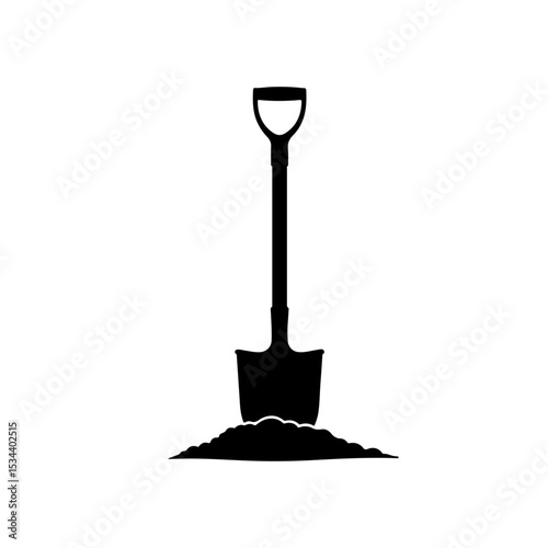 Shovel With Soil silhouette vector flat illustration design.