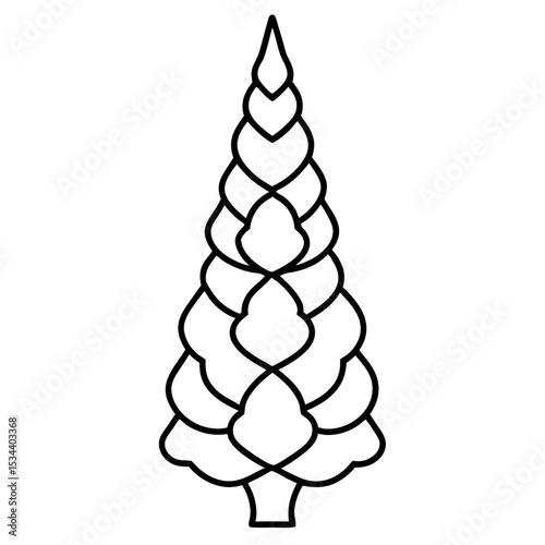 Black Line Drawing Cedar Tree Top View Cone Shapes