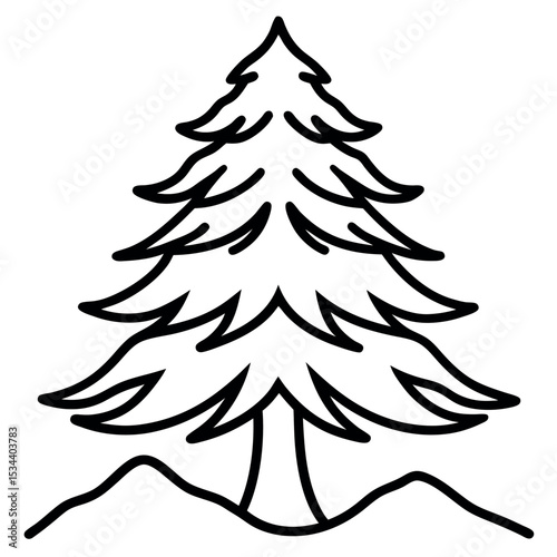 Black Outline Cedar Tree Mountain Landscape Illustration