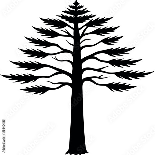 Black Silhouette Cedar Tree Trunk Branches Foliage