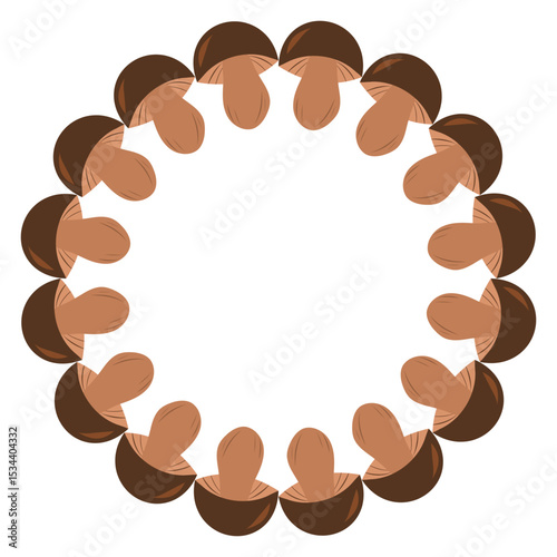 Mushrooms circle frame. Round border made of edible boletus mushrooms. Vector flat wreath isolated on white background