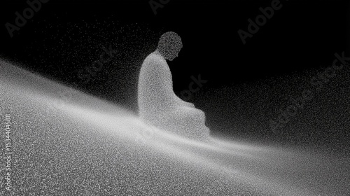 mysterious shrouded buddha figure draped in fine sand with eerie soft lighting
