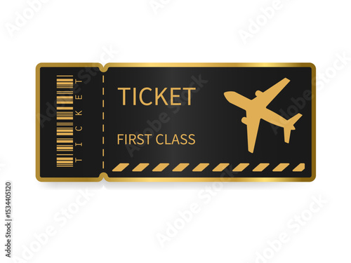 Premium first class airplane ticket. Gold. Ticket. Vector illustration. Premium, vip, important, expensive.