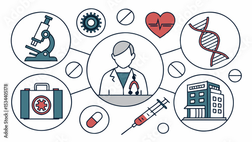 Doctor and medical healthcare concept with science, research, hospital, and medicine icons.