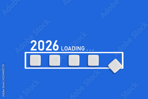 2026 Loading text on blue backdrop. Ideal for business planning, financial trends, and future economic concepts