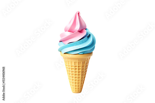 Delicious Double Swirl Ice Cream Cone, Pink and Blue Frozen Treat, Summer Dessert, Sweet Creamy Goodness
