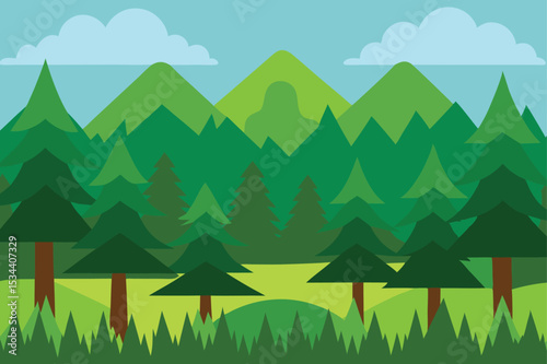 Seamless forest landscape vector art illustration