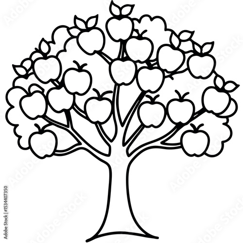 Line Art Apple Tree Abundant Harvest Season Apples