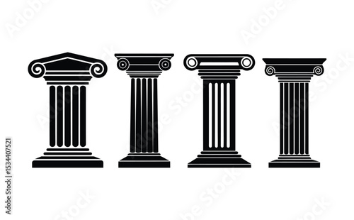 Set of silhouette Greek column vector illustration