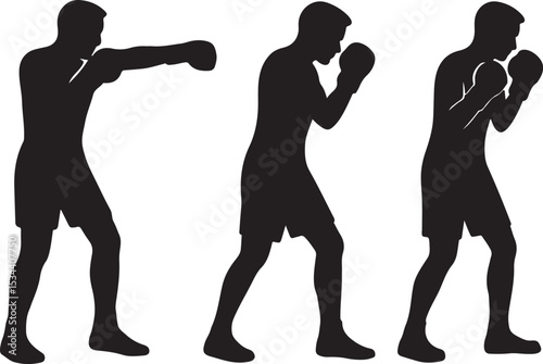 Boxing Silhouette Poses Vector | Fighter Stance Action Clipart