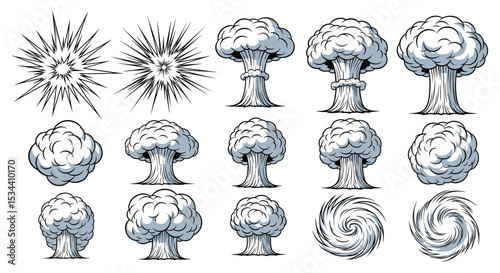 Stages of Explosion Various Clouds of Smoke Rising in the Air From Impact