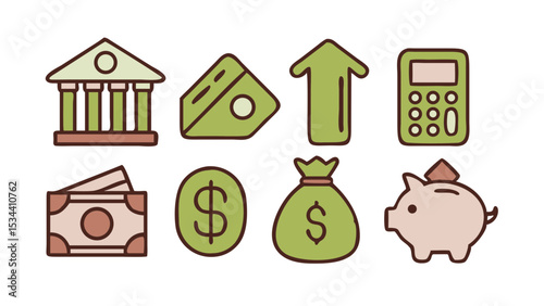 Financial Icons Set: A collection of modern icons illustrating diverse aspects of finance, meticulously designed, perfect for any design project.