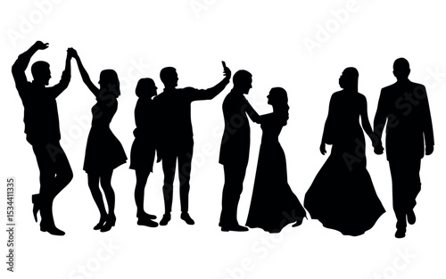 Vector art of silhouette vector of couples joyfully celebrating, isolated on white background